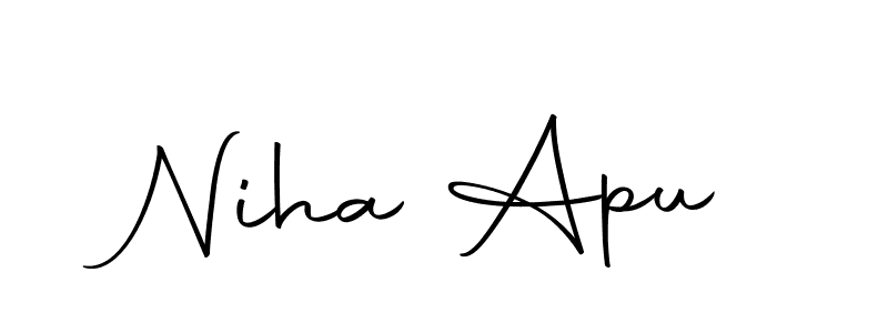 You should practise on your own different ways (Autography-DOLnW) to write your name (Niha Apu) in signature. don't let someone else do it for you. Niha Apu signature style 10 images and pictures png