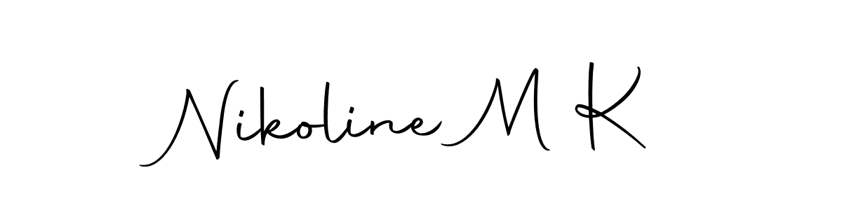 How to make Nikoline M K name signature. Use Autography-DOLnW style for creating short signs online. This is the latest handwritten sign. Nikoline M K signature style 10 images and pictures png