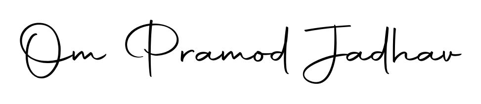 A sleek calligraphic signature for name Om Pramod Jadhav utilizing Autography-DOLnW styling. Great for adding personal signatures to photos and art. Om Pramod Jadhav signature style 10 images and pictures png
