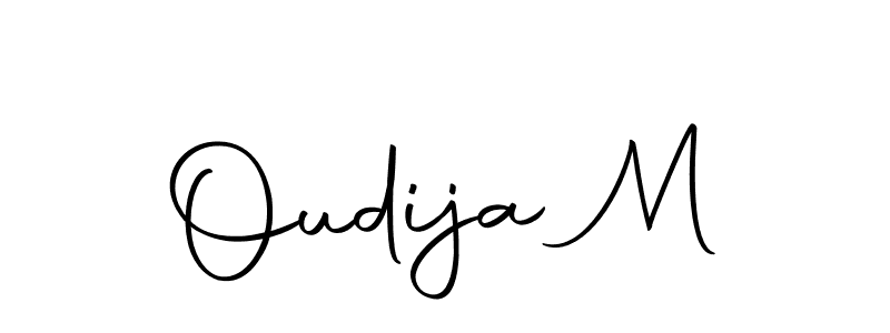 How to make Oudija M name signature. Use Autography-DOLnW style for creating short signs online. This is the latest handwritten sign. Oudija M signature style 10 images and pictures png