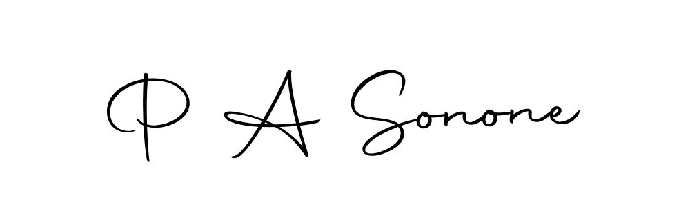 How to make P A Sonone name signature. Use Autography-DOLnW style for creating short signs online. This is the latest handwritten sign. P A Sonone signature style 10 images and pictures png