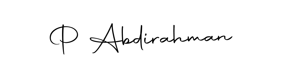 How to make P Abdirahman name signature. Use Autography-DOLnW style for creating short signs online. This is the latest handwritten sign. P Abdirahman signature style 10 images and pictures png