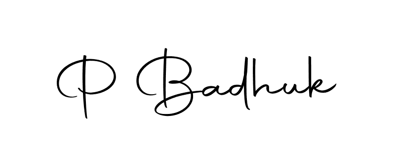 Design your own signature with our free online signature maker. With this signature software, you can create a handwritten (Autography-DOLnW) signature for name P Badhuk. P Badhuk signature style 10 images and pictures png