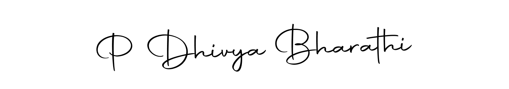 Use a signature maker to create a handwritten signature online. With this signature software, you can design (Autography-DOLnW) your own signature for name P Dhivya Bharathi. P Dhivya Bharathi signature style 10 images and pictures png