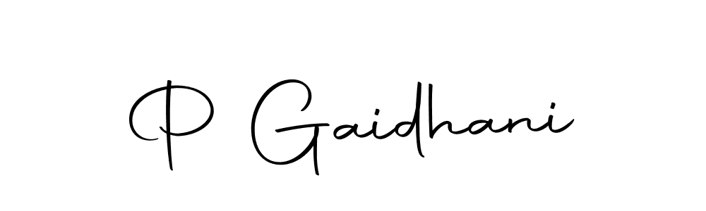 The best way (Autography-DOLnW) to make a short signature is to pick only two or three words in your name. The name P Gaidhani include a total of six letters. For converting this name. P Gaidhani signature style 10 images and pictures png