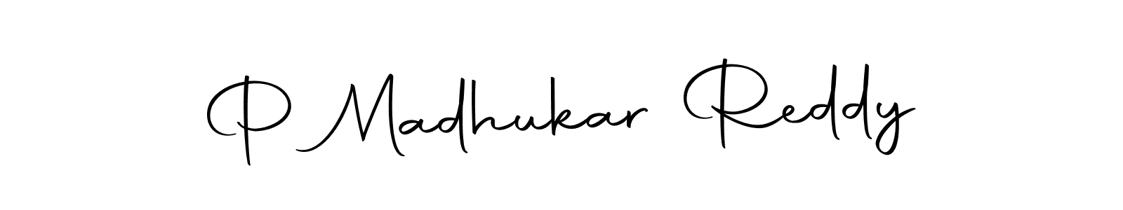 How to make P Madhukar Reddy name signature. Use Autography-DOLnW style for creating short signs online. This is the latest handwritten sign. P Madhukar Reddy signature style 10 images and pictures png