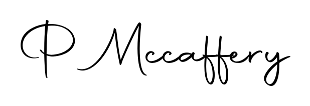 A sleek calligraphic signature for name P Mccaffery utilizing Autography-DOLnW styling. Great for adding personal signatures to photos and art. P Mccaffery signature style 10 images and pictures png