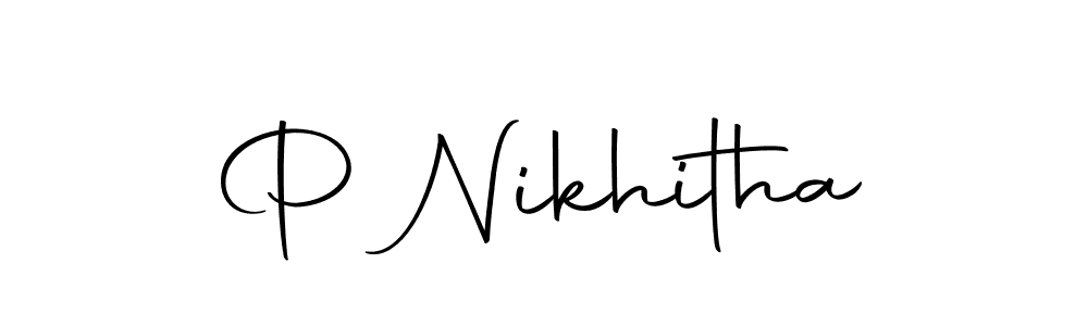 How to make P Nikhitha name signature. Use Autography-DOLnW style for creating short signs online. This is the latest handwritten sign. P Nikhitha signature style 10 images and pictures png