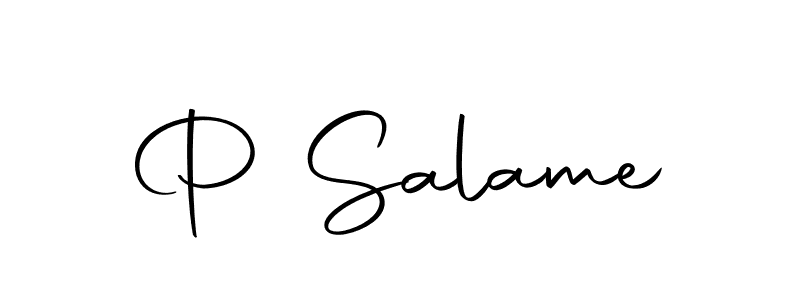 How to make P Salame name signature. Use Autography-DOLnW style for creating short signs online. This is the latest handwritten sign. P Salame signature style 10 images and pictures png