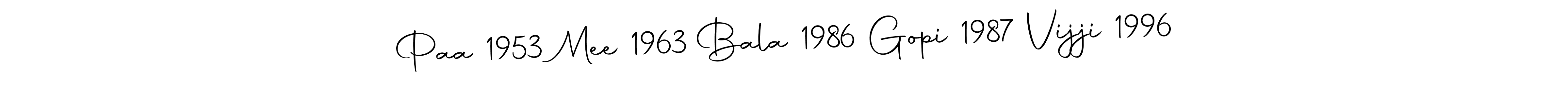 You should practise on your own different ways (Autography-DOLnW) to write your name (Paa 1953 Mee 1963 Bala 1986 Gopi 1987 Vijji 1996) in signature. don't let someone else do it for you. Paa 1953 Mee 1963 Bala 1986 Gopi 1987 Vijji 1996 signature style 10 images and pictures png