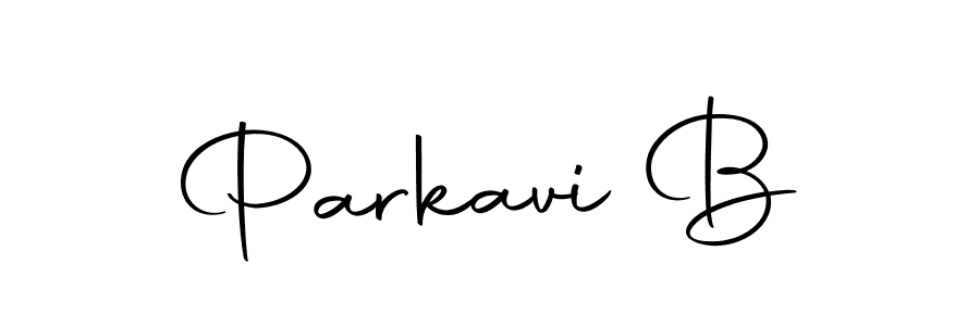 How to make Parkavi B name signature. Use Autography-DOLnW style for creating short signs online. This is the latest handwritten sign. Parkavi B signature style 10 images and pictures png