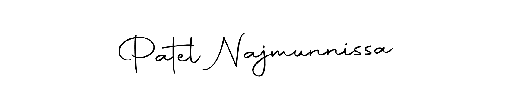 How to make Patel Najmunnissa name signature. Use Autography-DOLnW style for creating short signs online. This is the latest handwritten sign. Patel Najmunnissa signature style 10 images and pictures png