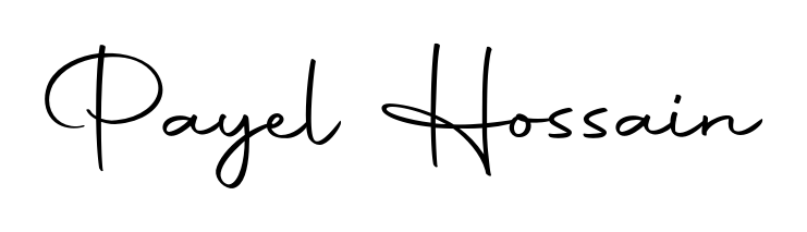 A sleek calligraphic signature for name Payel Hossain utilizing Autography-DOLnW styling. Great for adding personal signatures to photos and art. Payel Hossain signature style 10 images and pictures png