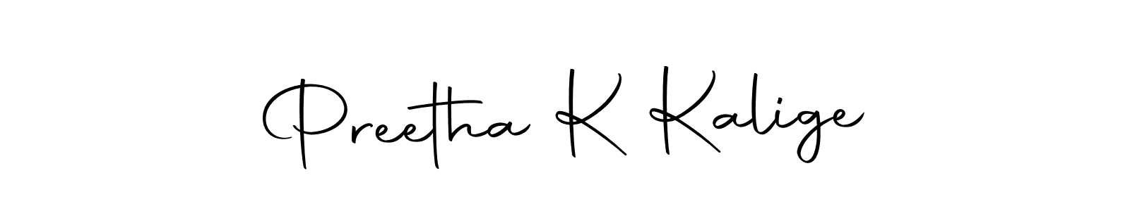 How to make Preetha K Kalige name signature. Use Autography-DOLnW style for creating short signs online. This is the latest handwritten sign. Preetha K Kalige signature style 10 images and pictures png