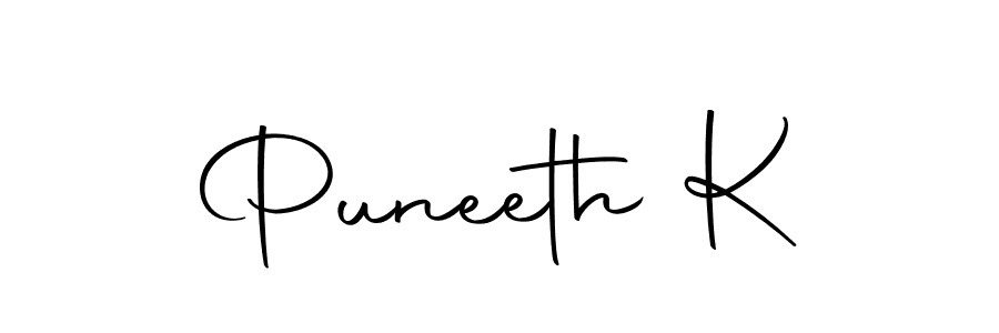 Use a signature maker to create a handwritten signature online. With this signature software, you can design (Autography-DOLnW) your own signature for name Puneeth K. Puneeth K signature style 10 images and pictures png