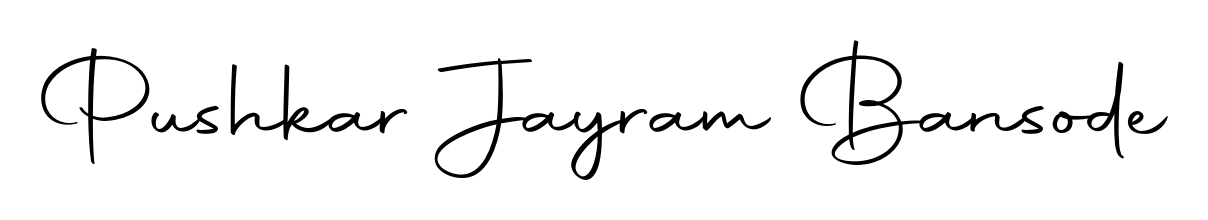 Try this chic Pushkar Jayram Bansode handwritten sign style. Using Autography-DOLnW font elements, it gives your name a sleek, memorable identity. Pushkar Jayram Bansode signature style 10 images and pictures png