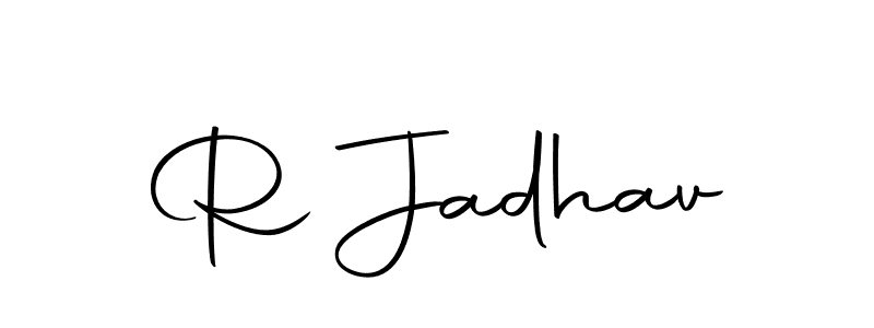 R Jadhav stylish signature style. Best Handwritten Sign (Autography-DOLnW) for my name. Handwritten Signature Collection Ideas for my name R Jadhav. R Jadhav signature style 10 images and pictures png