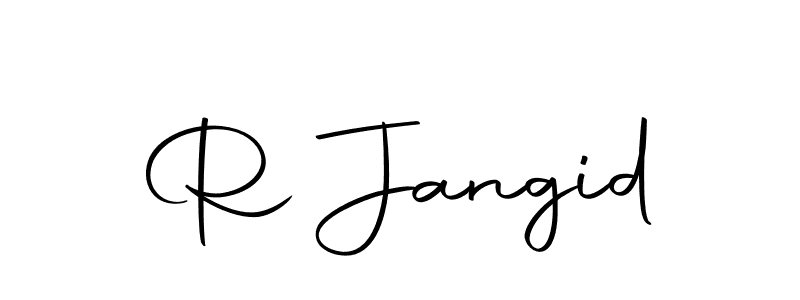 How to make R Jangid name signature. Use Autography-DOLnW style for creating short signs online. This is the latest handwritten sign. R Jangid signature style 10 images and pictures png