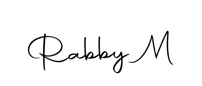 How to make Rabby M name signature. Use Autography-DOLnW style for creating short signs online. This is the latest handwritten sign. Rabby M signature style 10 images and pictures png