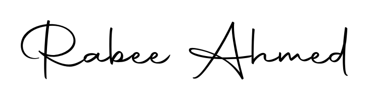 Discover how Rabee Ahmed looks in an executive cursive font (Autography-DOLnW). Perfect for legal documents, invoices, and certificates. Rabee Ahmed signature style 10 images and pictures png