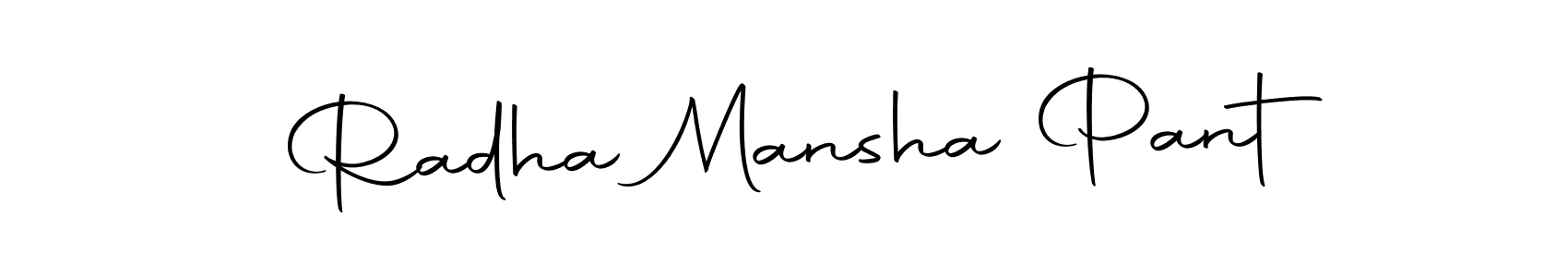 Make a beautiful signature design for name Radha Mansha Pant. With this signature (Autography-DOLnW) style, you can create a handwritten signature for free. Radha Mansha Pant signature style 10 images and pictures png