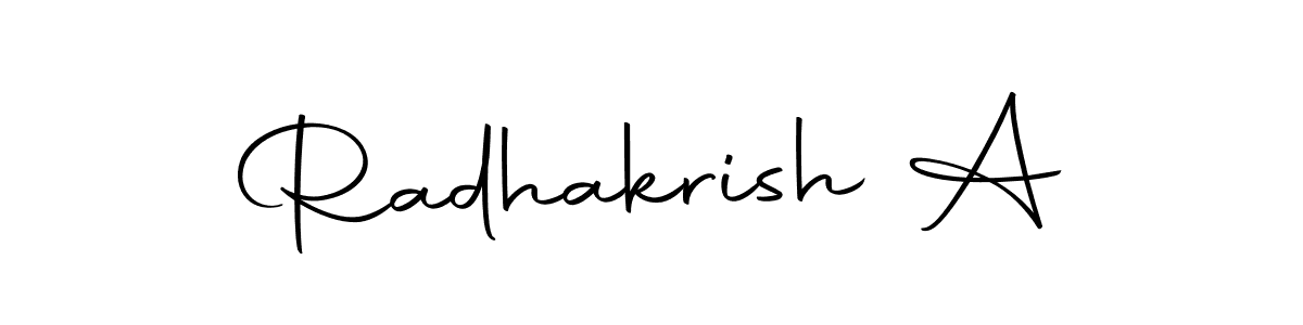 Use a signature maker to create a handwritten signature online. With this signature software, you can design (Autography-DOLnW) your own signature for name Radhakrish A. Radhakrish A signature style 10 images and pictures png