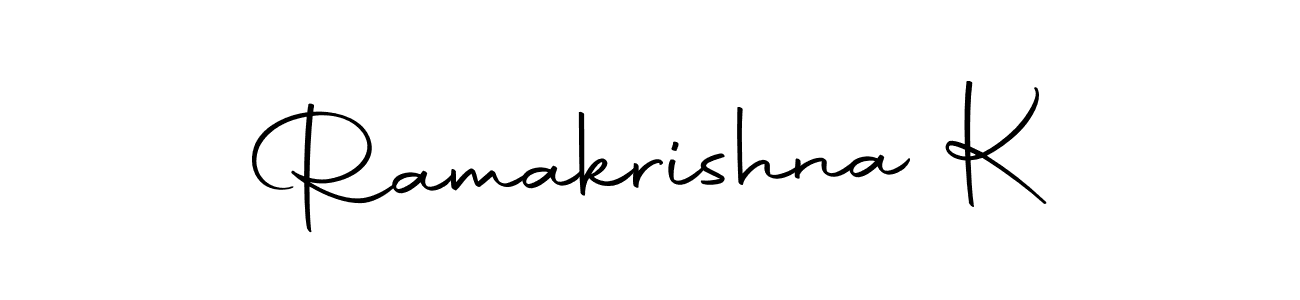 Use a signature maker to create a handwritten signature online. With this signature software, you can design (Autography-DOLnW) your own signature for name Ramakrishna K. Ramakrishna K signature style 10 images and pictures png