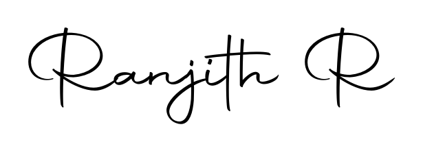 Personalize your online presence with Ranjith R signature rendered in elegant Autography-DOLnW font. Great for website footers and blogs. Ranjith R signature style 10 images and pictures png