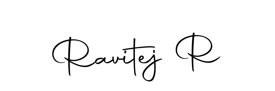 How to make Ravitej R name signature. Use Autography-DOLnW style for creating short signs online. This is the latest handwritten sign. Ravitej R signature style 10 images and pictures png