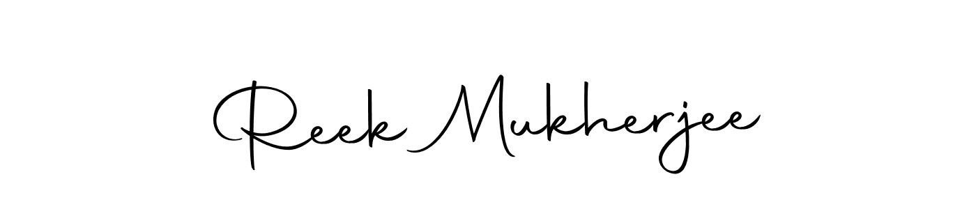 How to make Reek Mukherjee name signature. Use Autography-DOLnW style for creating short signs online. This is the latest handwritten sign. Reek Mukherjee signature style 10 images and pictures png