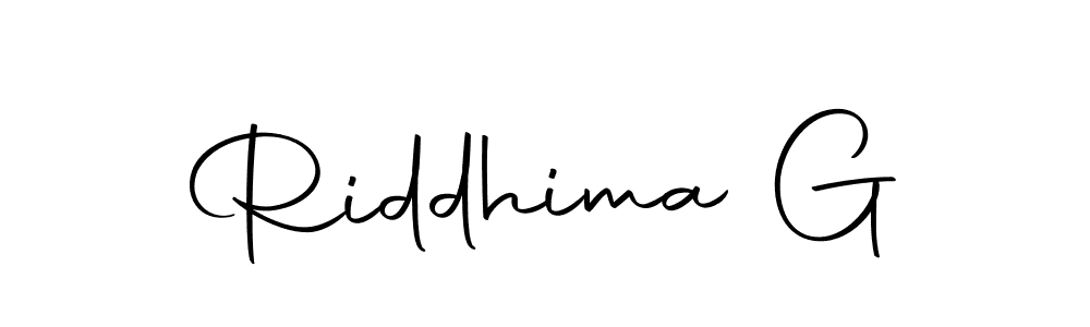 Use a signature maker to create a handwritten signature online. With this signature software, you can design (Autography-DOLnW) your own signature for name Riddhima G. Riddhima G signature style 10 images and pictures png