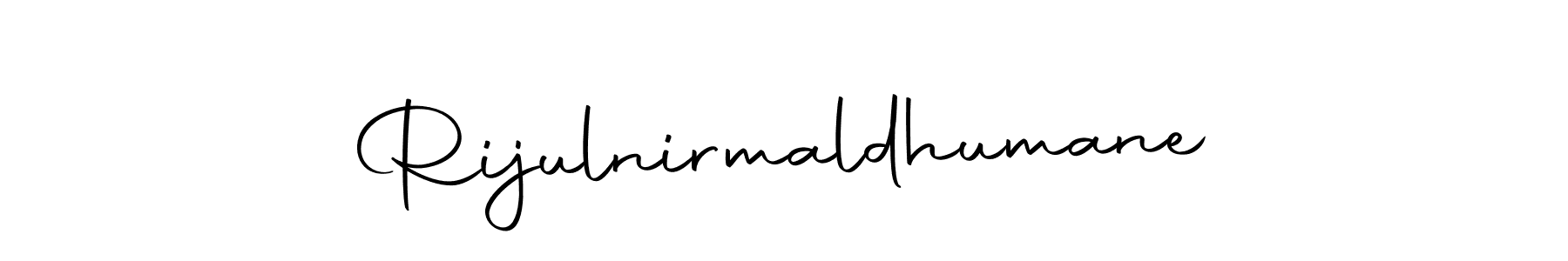 The best way (Autography-DOLnW) to make a short signature is to pick only two or three words in your name. The name Rijulnirmaldhumane include a total of six letters. For converting this name. Rijulnirmaldhumane signature style 10 images and pictures png