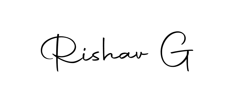 How to make Rishav G name signature. Use Autography-DOLnW style for creating short signs online. This is the latest handwritten sign. Rishav G signature style 10 images and pictures png