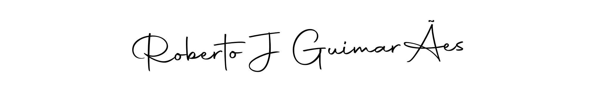 How to make Roberto J GuimarÃes name signature. Use Autography-DOLnW style for creating short signs online. This is the latest handwritten sign. Roberto J GuimarÃes signature style 10 images and pictures png