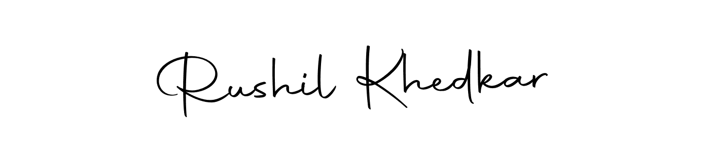 How to make Rushil Khedkar name signature. Use Autography-DOLnW style for creating short signs online. This is the latest handwritten sign. Rushil Khedkar signature style 10 images and pictures png