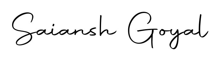 The Autography-DOLnW lettering style adds unique flourish to name Saiansh Goyal. Stand out with a custom digital autograph made in seconds. Saiansh Goyal signature style 10 images and pictures png