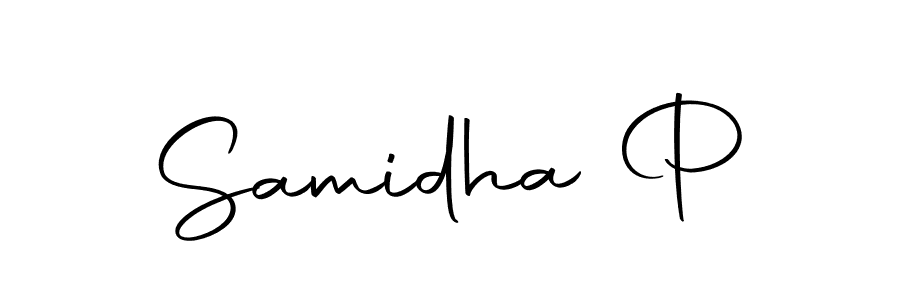 How to make Samidha P name signature. Use Autography-DOLnW style for creating short signs online. This is the latest handwritten sign. Samidha P signature style 10 images and pictures png