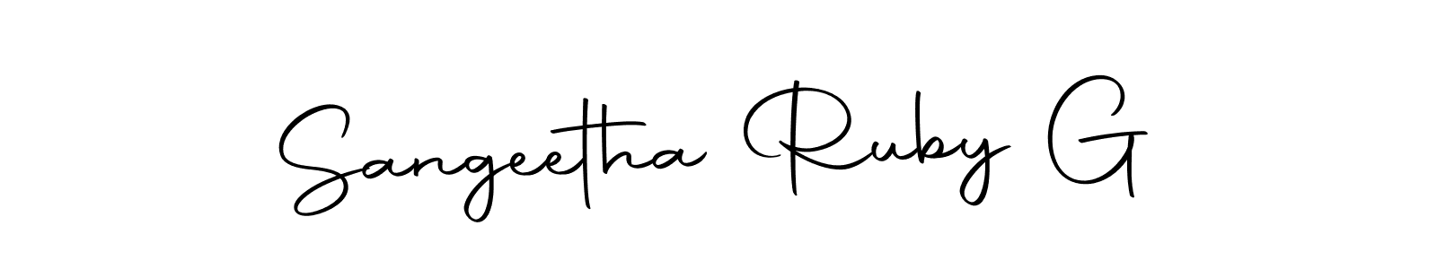 How to make Sangeetha Ruby G name signature. Use Autography-DOLnW style for creating short signs online. This is the latest handwritten sign. Sangeetha Ruby G signature style 10 images and pictures png