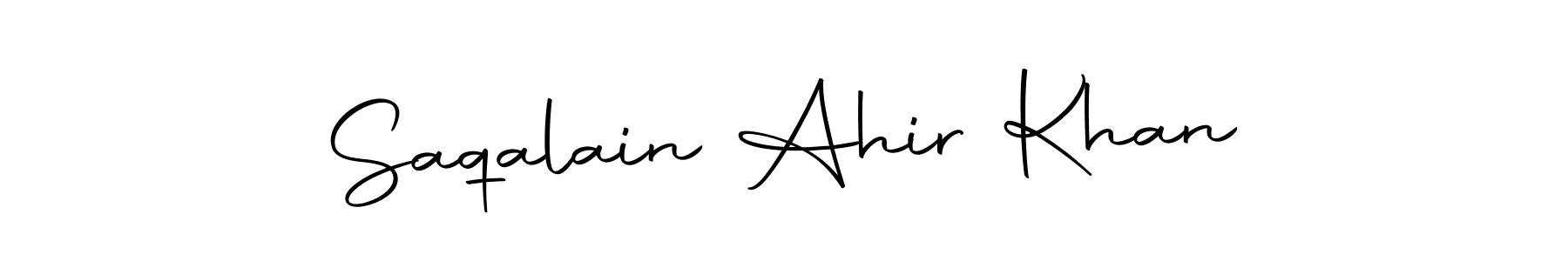 How to make Saqalain Ahir Khan name signature. Use Autography-DOLnW style for creating short signs online. This is the latest handwritten sign. Saqalain Ahir Khan signature style 10 images and pictures png