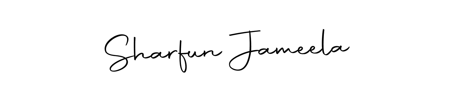 How to make Sharfun Jameela name signature. Use Autography-DOLnW style for creating short signs online. This is the latest handwritten sign. Sharfun Jameela signature style 10 images and pictures png