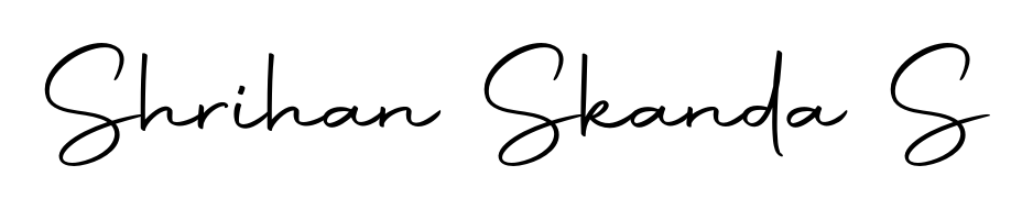 A sleek calligraphic signature for name Shrihan Skanda S utilizing Autography-DOLnW styling. Great for adding personal signatures to photos and art. Shrihan Skanda S signature style 10 images and pictures png