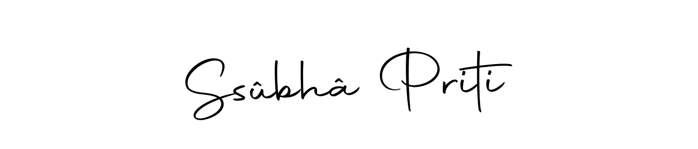 How to make Ssûbhâ Priti name signature. Use Autography-DOLnW style for creating short signs online. This is the latest handwritten sign. Ssûbhâ Priti signature style 10 images and pictures png