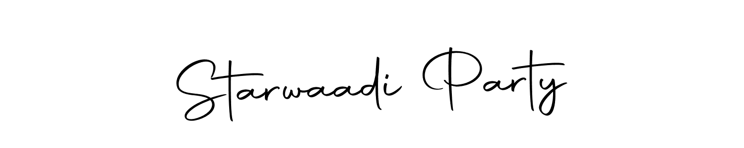 The best way (Autography-DOLnW) to make a short signature is to pick only two or three words in your name. The name Starwaadi Party include a total of six letters. For converting this name. Starwaadi Party signature style 10 images and pictures png