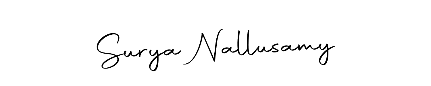 How to make Surya Nallusamy name signature. Use Autography-DOLnW style for creating short signs online. This is the latest handwritten sign. Surya Nallusamy signature style 10 images and pictures png