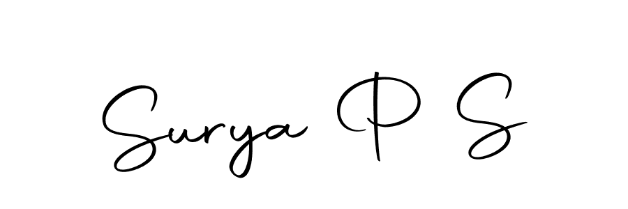 How to make Surya P S name signature. Use Autography-DOLnW style for creating short signs online. This is the latest handwritten sign. Surya P S signature style 10 images and pictures png