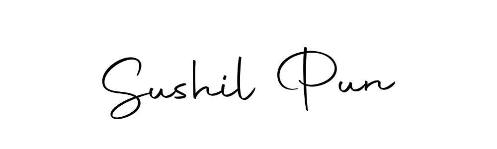 You should practise on your own different ways (Autography-DOLnW) to write your name (Sushil Pun) in signature. don't let someone else do it for you. Sushil Pun signature style 10 images and pictures png