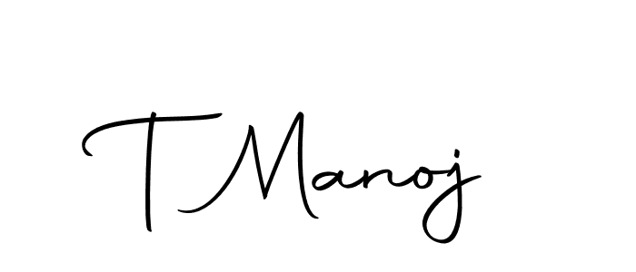 You should practise on your own different ways (Autography-DOLnW) to write your name (T Manoj) in signature. don't let someone else do it for you. T Manoj signature style 10 images and pictures png