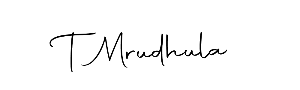 How to make T Mrudhula name signature. Use Autography-DOLnW style for creating short signs online. This is the latest handwritten sign. T Mrudhula signature style 10 images and pictures png