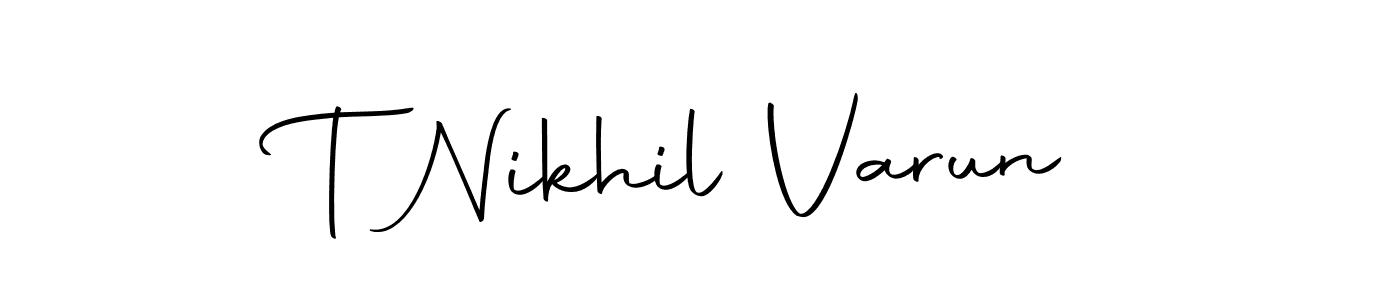 How to make T Nikhil Varun name signature. Use Autography-DOLnW style for creating short signs online. This is the latest handwritten sign. T Nikhil Varun signature style 10 images and pictures png