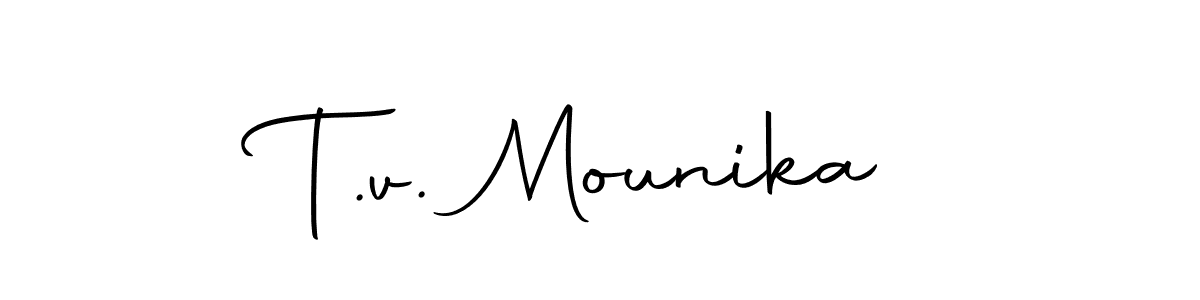 Create a beautiful signature design for name T.v. Mounika. With this signature (Autography-DOLnW) fonts, you can make a handwritten signature for free. T.v. Mounika signature style 10 images and pictures png